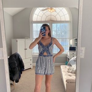 Blue and white romper